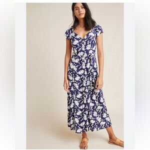 Maeve Blue and White Floral Midi Dress